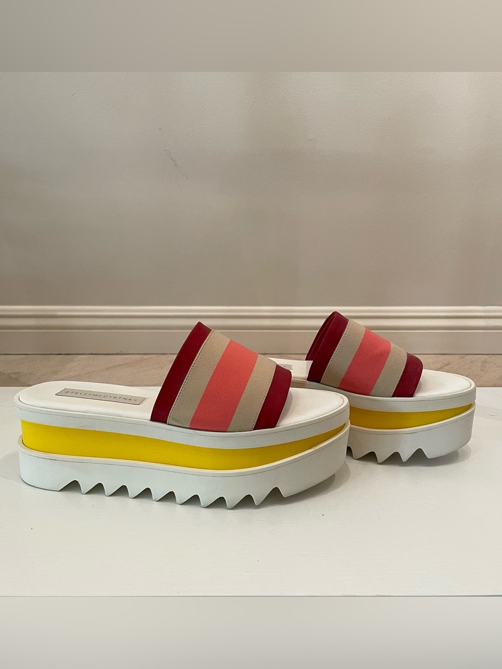 Stella McCartney Coral, Red & Yellow Platform Slide Sandals